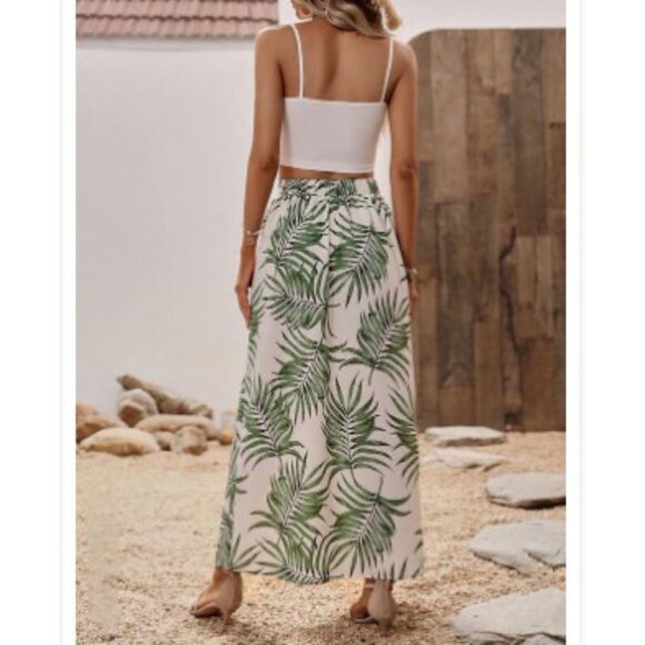 🩵 2 piece skirt set boho tropical leaf maxi skirt & crop top - Picture 3 of 3